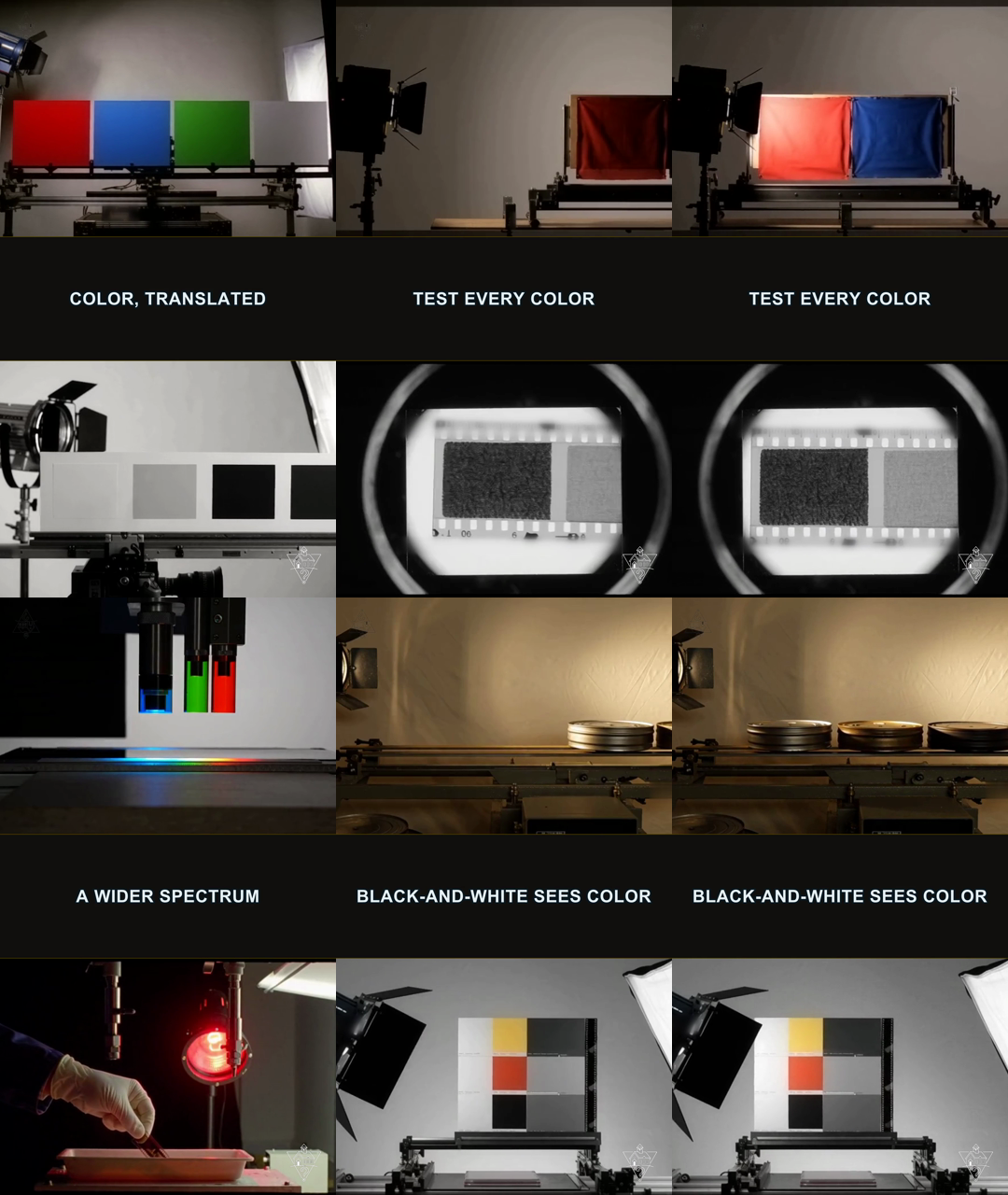 A contact sheet showing eight shots from the film-stock episode