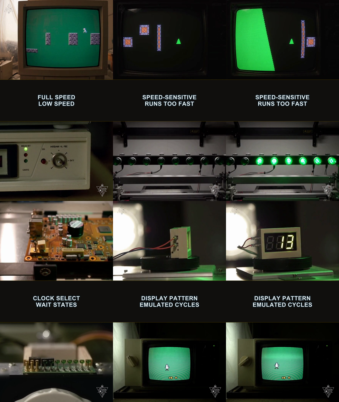 A contact sheet from an episode about the computer turbo button